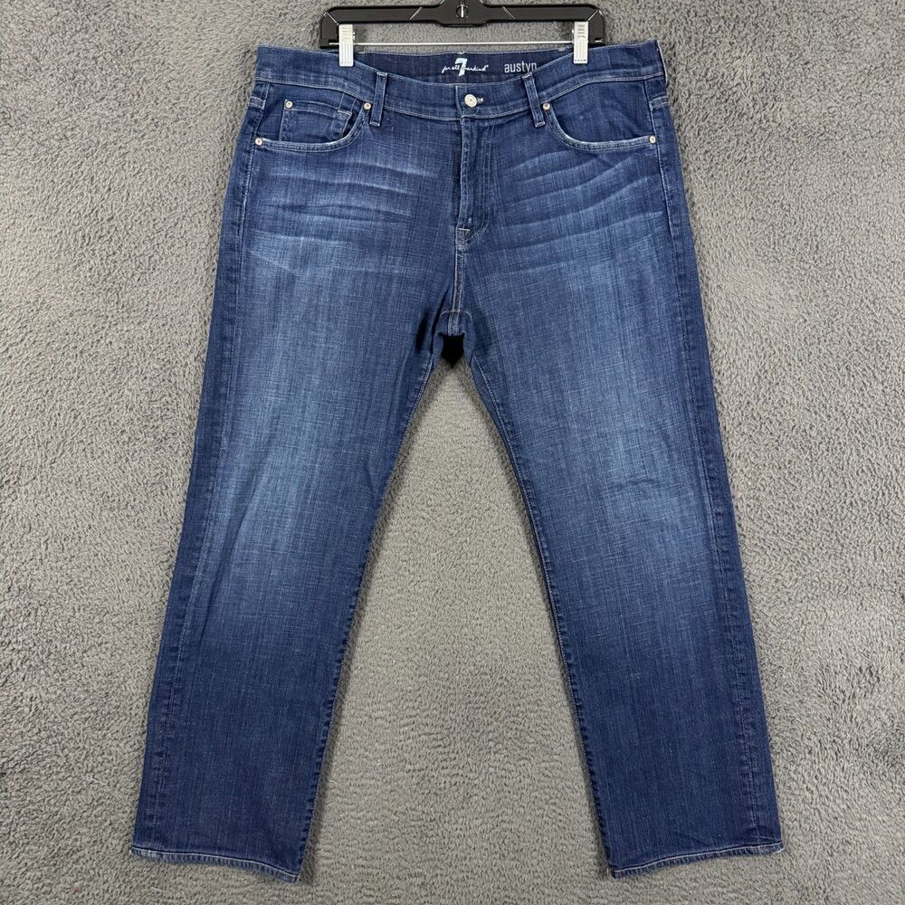 7 For All Mankind Jeans Mens 38x31 Blue Austyn Straight Fit Dark Wash Stretch